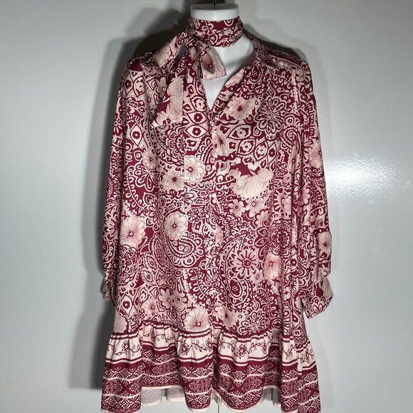 Umgee NWT SZ XL Sangria Silky Floral Print Dress Boho Cottage Core Western - Picture 8 of 11